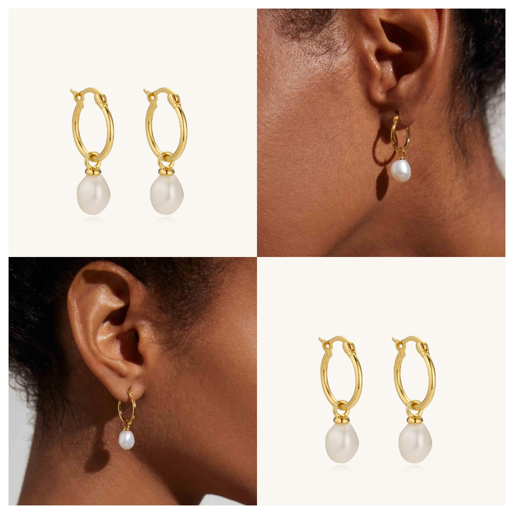 18K Gold Vermeil Huggie Hoop Pearl Drop Earrings – Kira LaLa