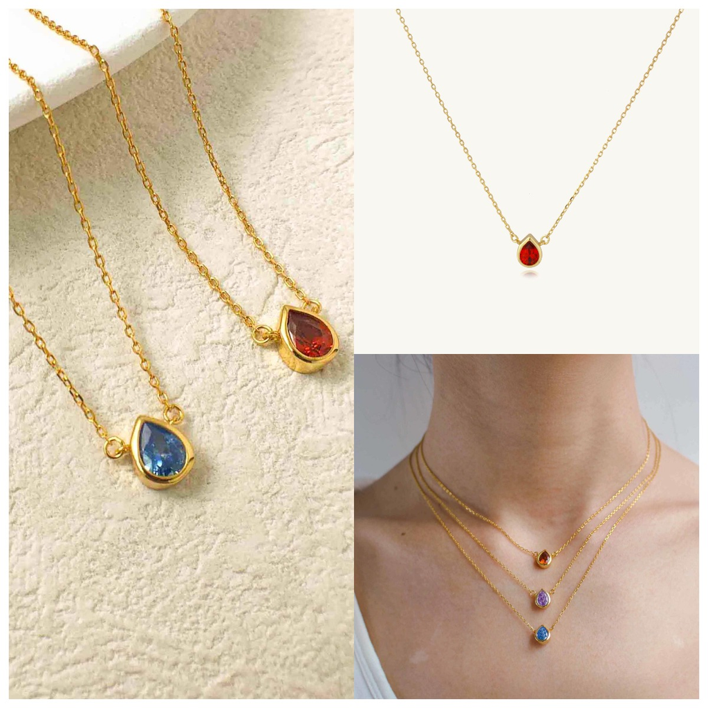 Drop-shape Colorful Gem Personalized Birthstone Necklace – Kira LaLa