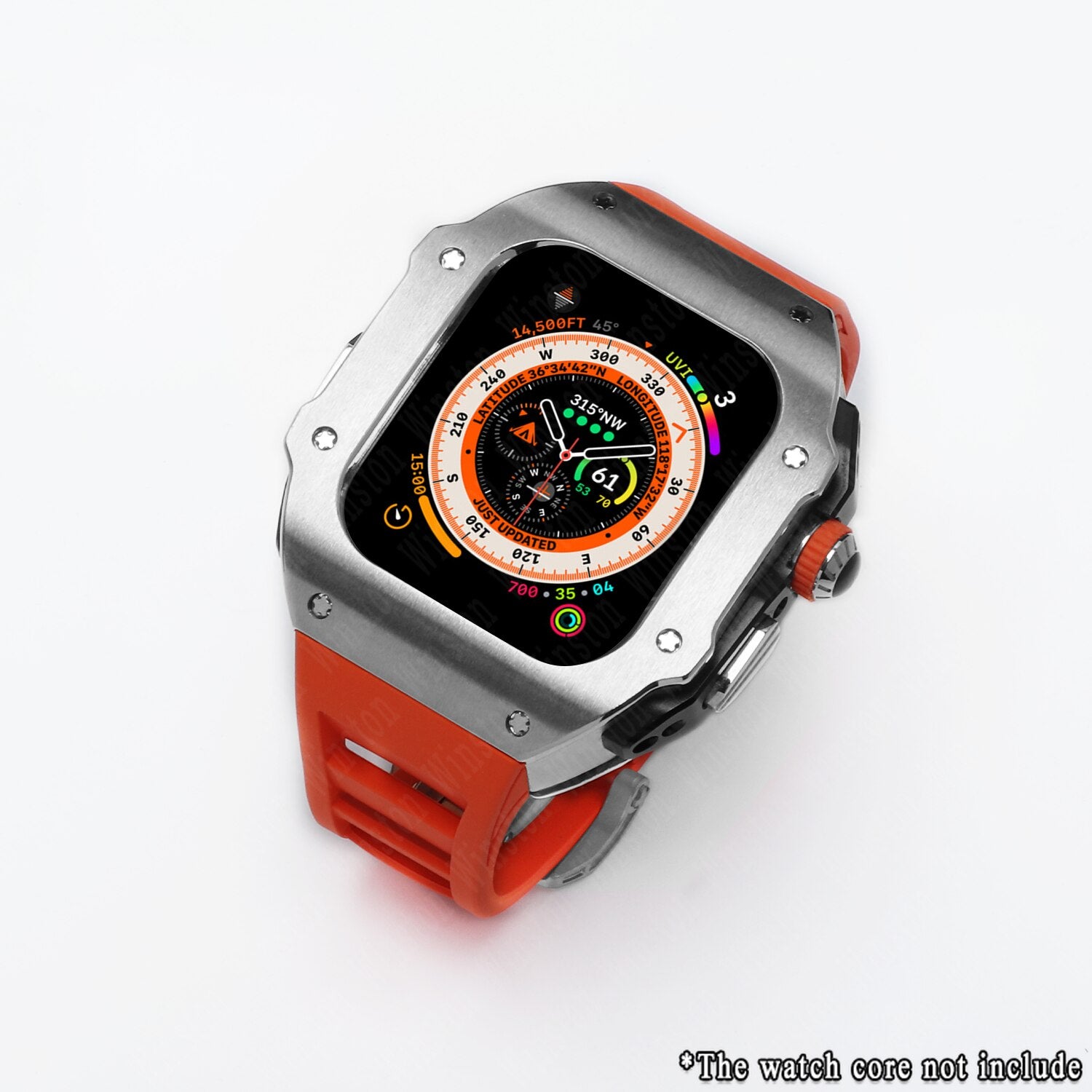 ultra 49mm Luxury Stainless Steel Case Modification Kit for Apple Watch Ultra 45mm 44mm Metal Case Rubber Strap for IWatch 8 7 6 5 SE