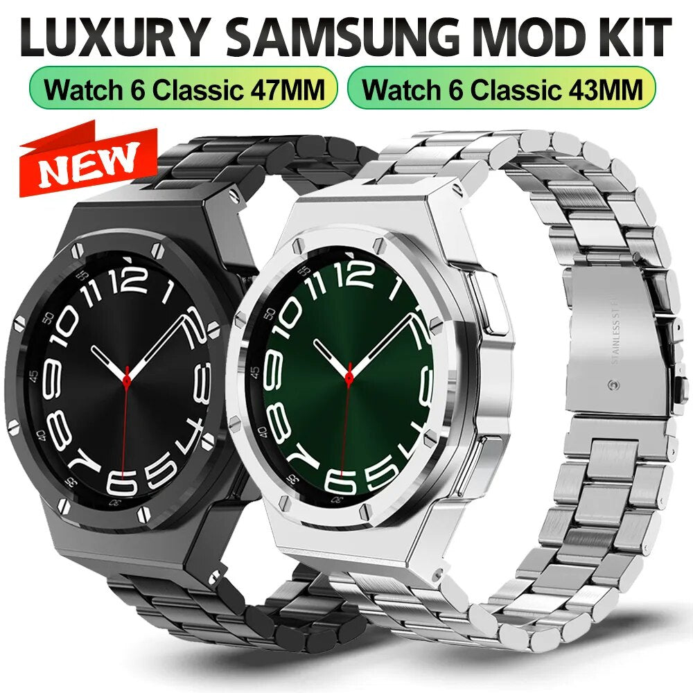 Luxury Metal Mod Kit for Samsung Galaxy Watch 6 Classic 47Mm Silicone Band for Galaxy Watch 6 Classic 43Mm Sports Rubber Strap
