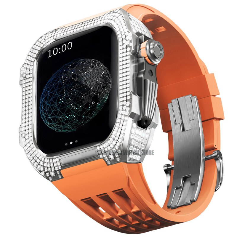 Luxury Modification Kit for Apple Watch Case 8 45Mm 7 44mm Titanium Alloy Mod Kit Diamond Case for Iwatch 6 5 4 Set