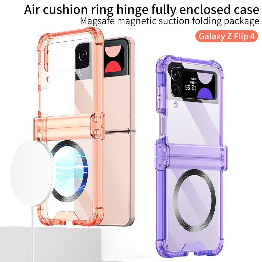 For Samsung Galaxy Z Flip 4 3 Magsafe Magnetic Wireless Charging Case Colorful Transparent Folding Hinge Shockproof Hard Cover