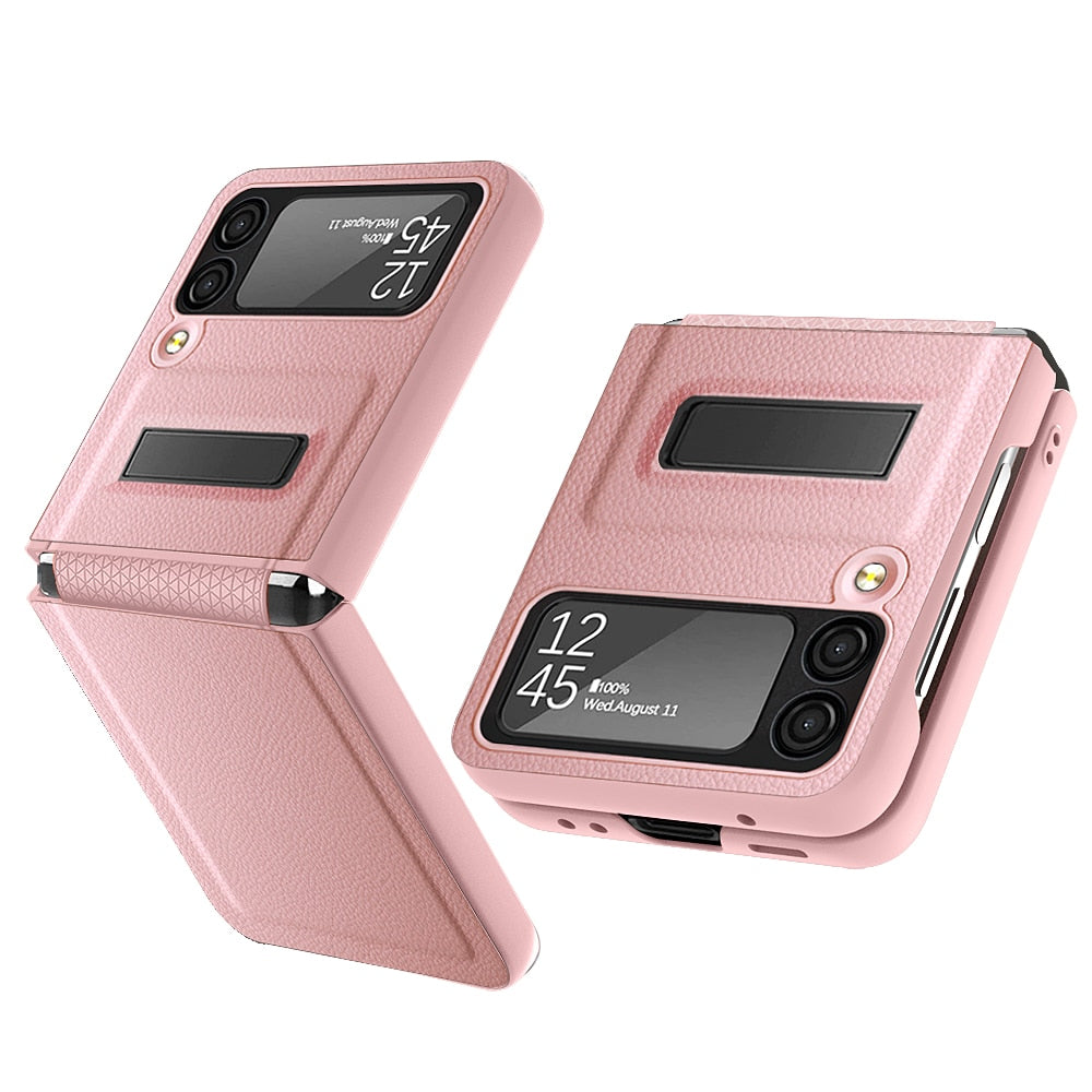 LuxLychee PU Leather Hinge Cover with Stand Holder for Samsung Galaxy Z Flip 3 ZFLIP 3 Z FLIP3 Z