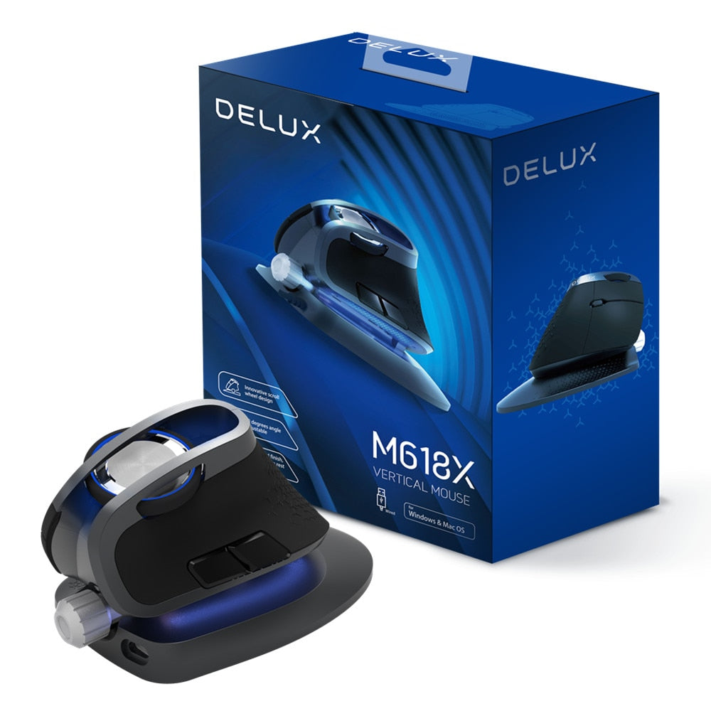 Delux M618X Bluetooth 3.0/4.0+2.4GHz Ergonomic Rechargeable mouse for 4