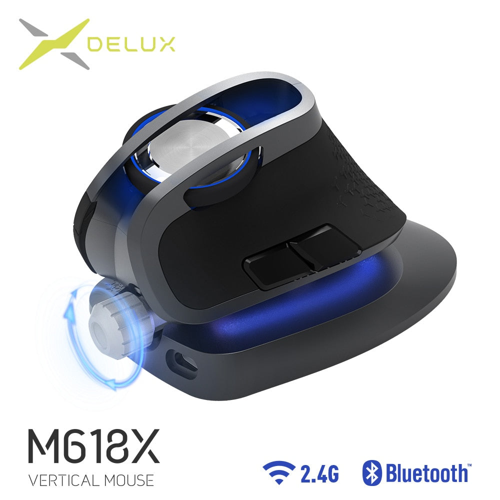 Delux M618X Bluetooth 3.0/4.0+2.4GHz Ergonomic Rechargeable mouse for 4