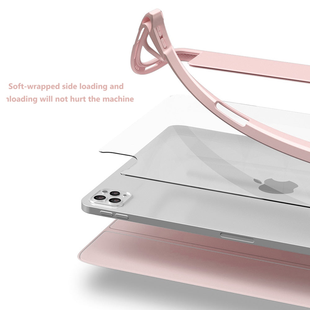Transparent iPad Case with Built-in Stand Cover and Apple Pencil Holder