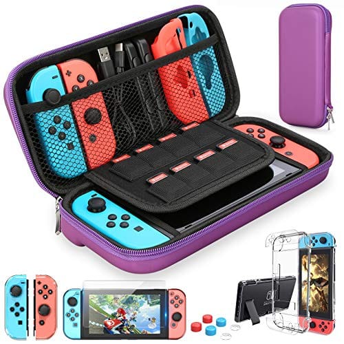 Nintendo Switch Case Carrying Bag  with  9 in 1 Nintendo Switch Accessories Kit and 6 Pcs Thumb Grip