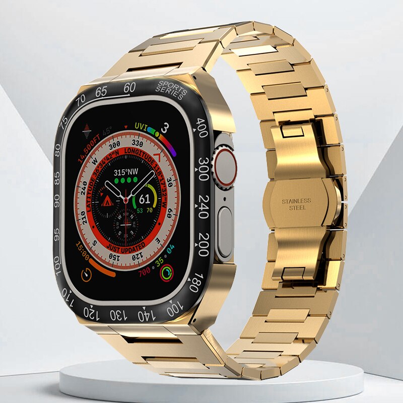 Luxury Geekthink Ultra 49MM Modification Kit for iWatch Series with Stainless Steel Case, Metal Bezel, Rubber Strap Band