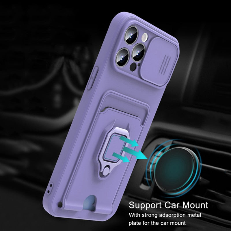 Camera Protector Case For iPhone Magnetic Ring Card Holder Cover