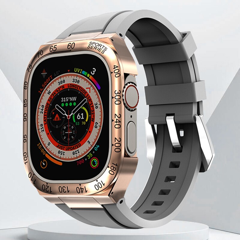 Luxury Geekthink Ultra 49MM Modification Kit for iWatch Series with Stainless Steel Case, Metal Bezel, Rubber Strap Band