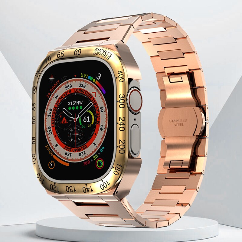 Luxury Geekthink Ultra 49MM Modification Kit for iWatch Series with Stainless Steel Case, Metal Bezel, Rubber Strap Band