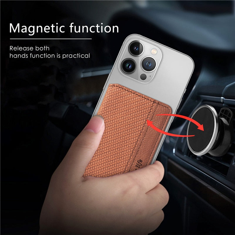 3M Adhesive Bearkase Car Magnetic Leather Mobile Phone Credit Card Holder Wallet Phone Case Stand for iPhone 13 12 Pro Max