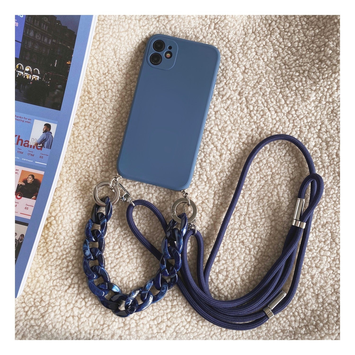 iPhone Crossbody Lanyard Necklace Marble Chain Silicone Case for Iphone