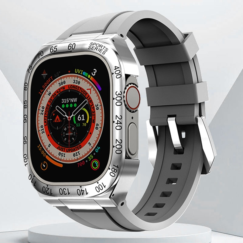 Luxury Geekthink Ultra 49MM Modification Kit for iWatch Series with Stainless Steel Case, Metal Bezel, Rubber Strap Band