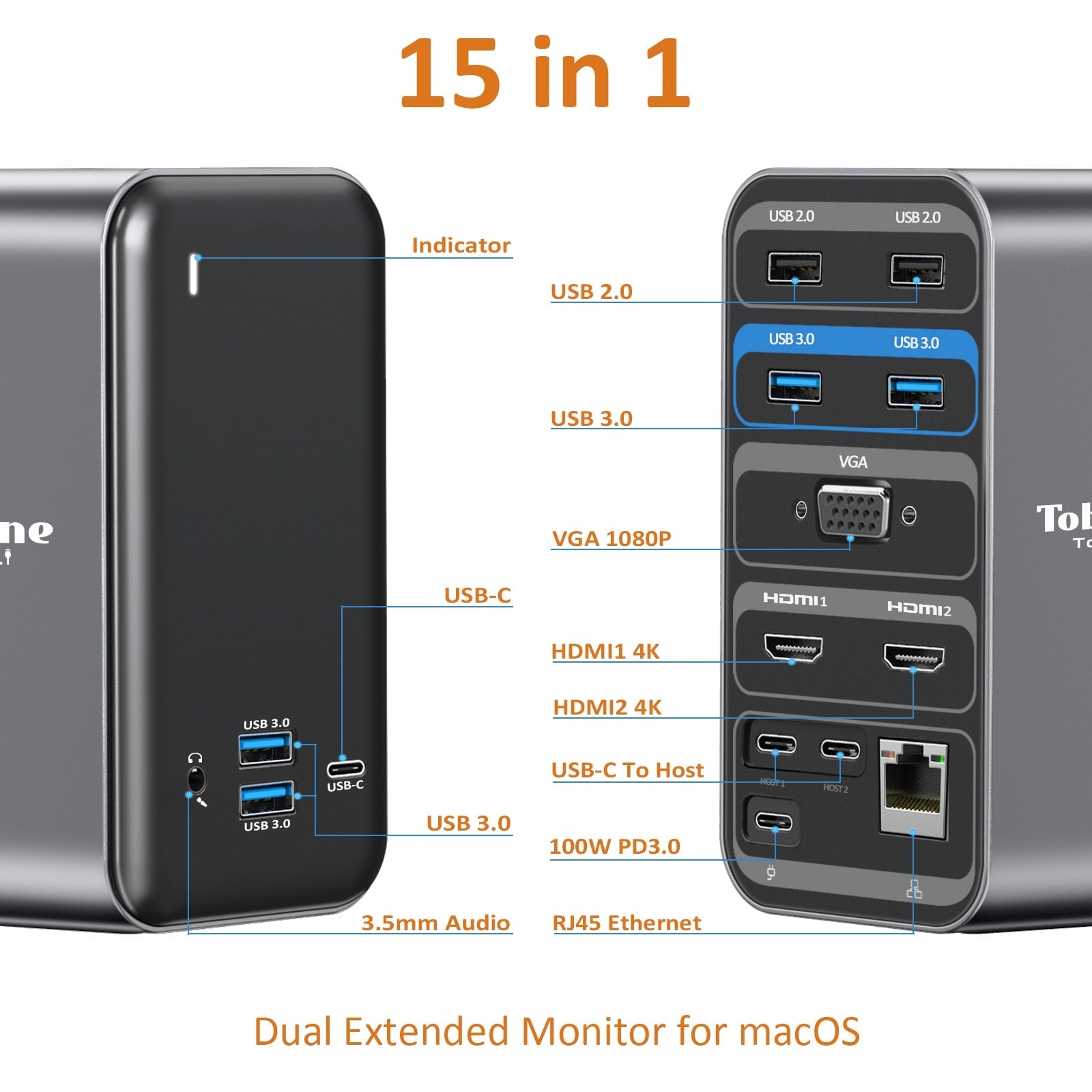 Tobenone 4K60 Hub - USB-C Type C Docking Station & Thunderbolt 3 Compatible Display Port