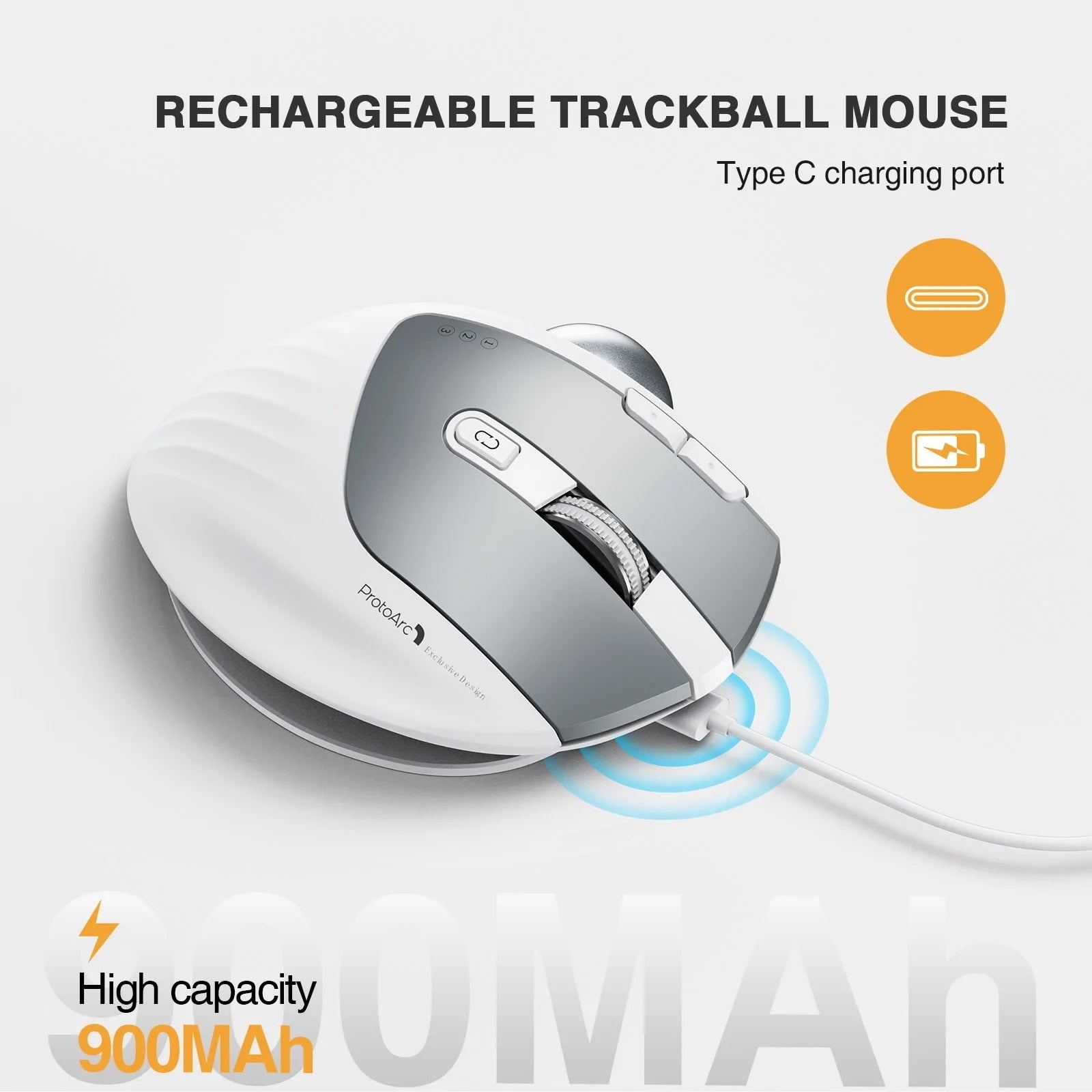 VOGEK 2.4G RGB Pro Wireless Rechargeable Ergonomic Trackball Mouse