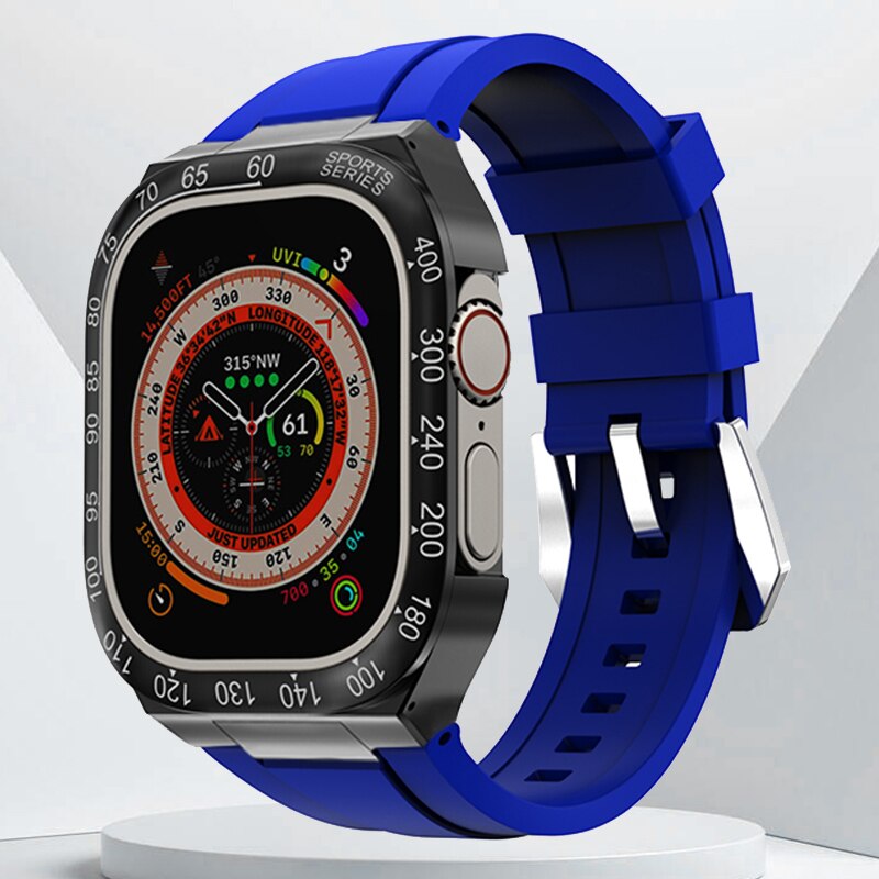 Luxury Geekthink Ultra 49MM Modification Kit for iWatch Series with Stainless Steel Case, Metal Bezel, Rubber Strap Band