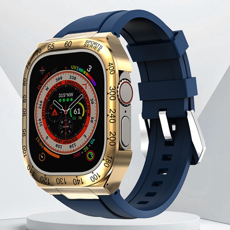 Luxury Geekthink Ultra 49MM Modification Kit for iWatch Series with Stainless Steel Case, Metal Bezel, Rubber Strap Band
