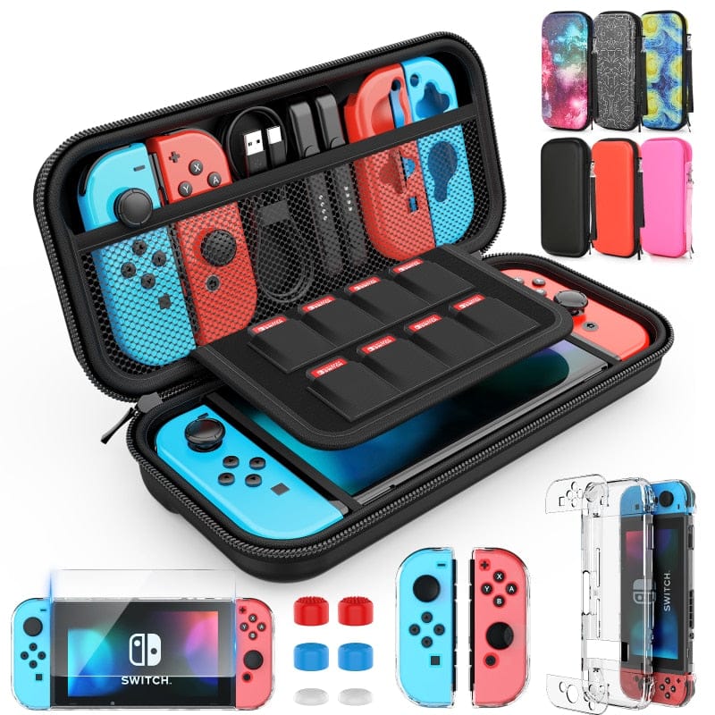 Nintendo Switch Case Carrying Bag  with  9 in 1 Nintendo Switch Accessories Kit and 6 Pcs Thumb Grip