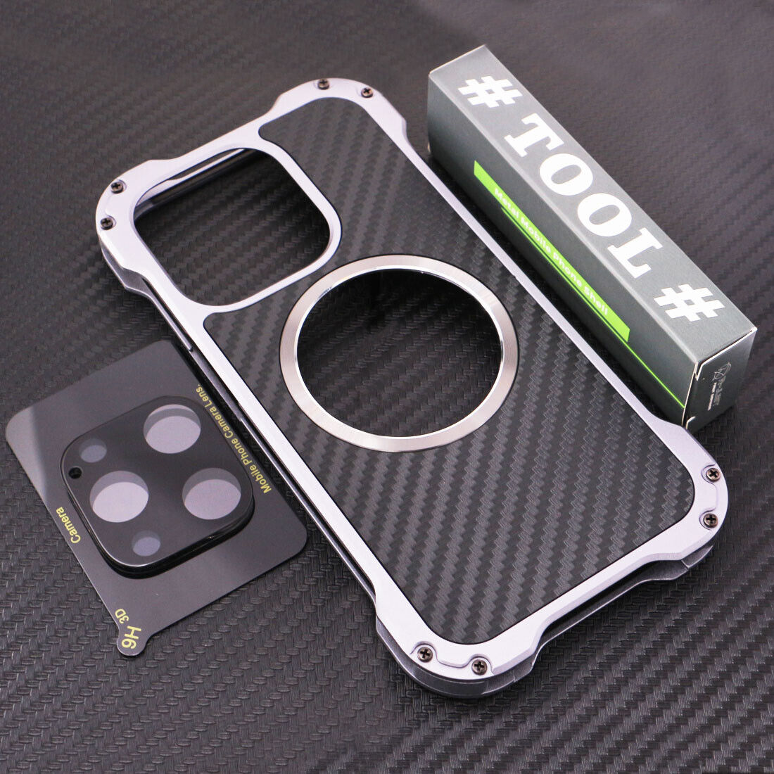 MEEAJA Aluminum Metal Mag Carbon Bumper Case for iPhone 14 13 Pro Max Back Camera Cover Slim MagSafe Safety Case.