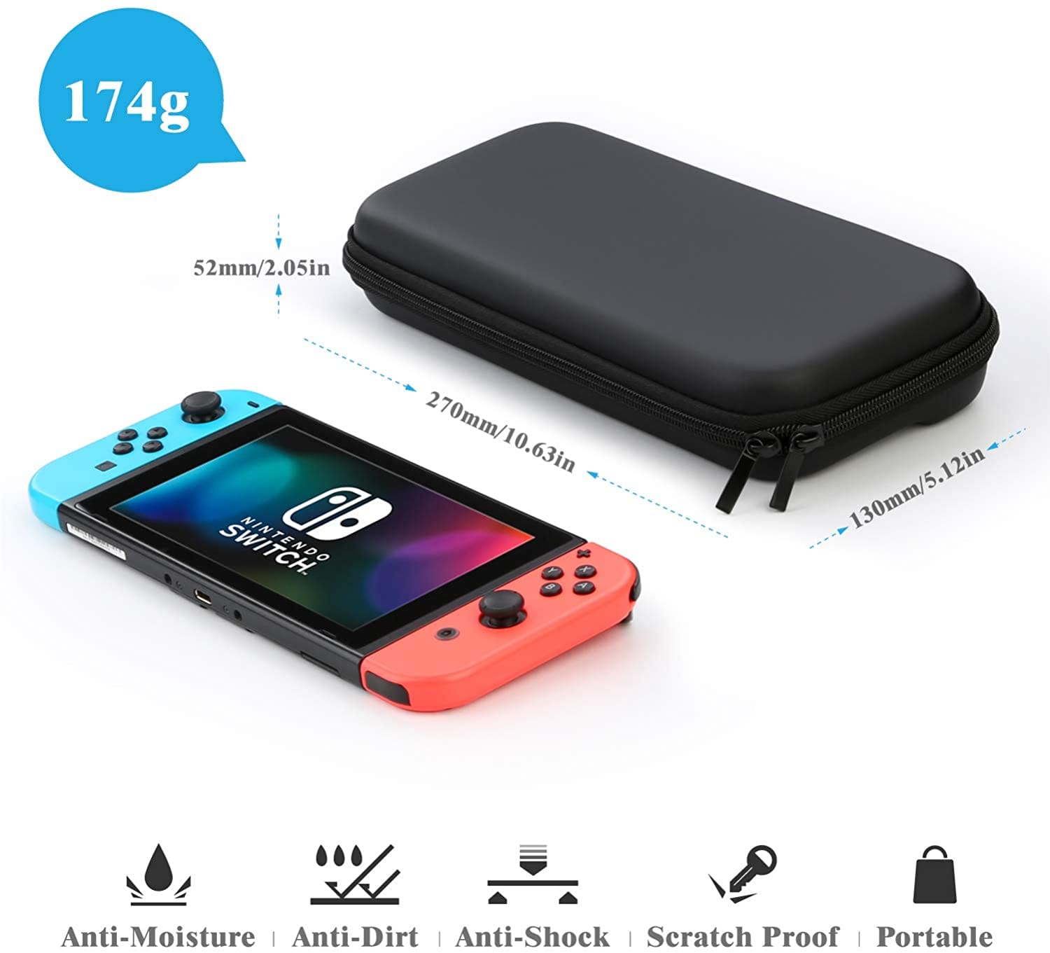 Nintendo Switch Case Carrying Bag  with  9 in 1 Nintendo Switch Accessories Kit and 6 Pcs Thumb Grip