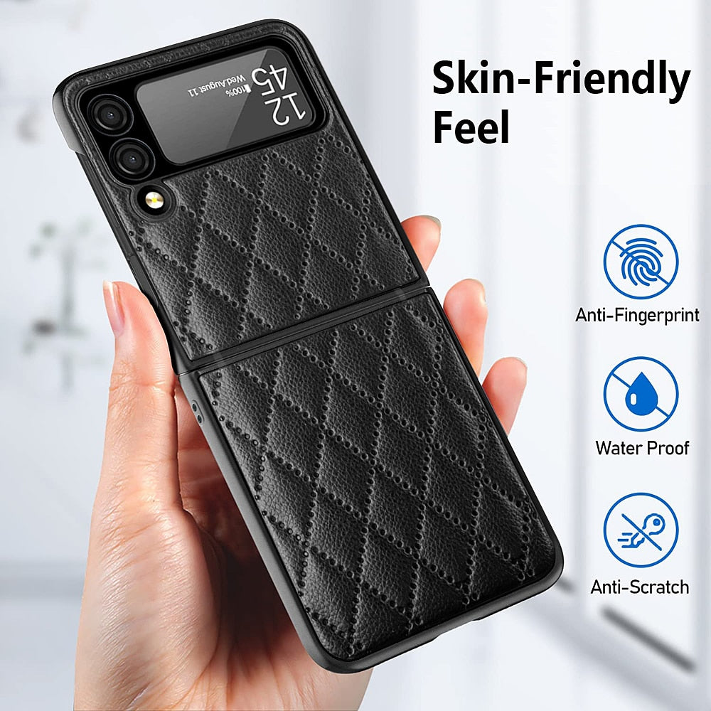 Magnetic Leather Hinge Full Protection Cover Cameraglass Shockproof Back Case for Samsung Galaxy Z Flip 3 5G