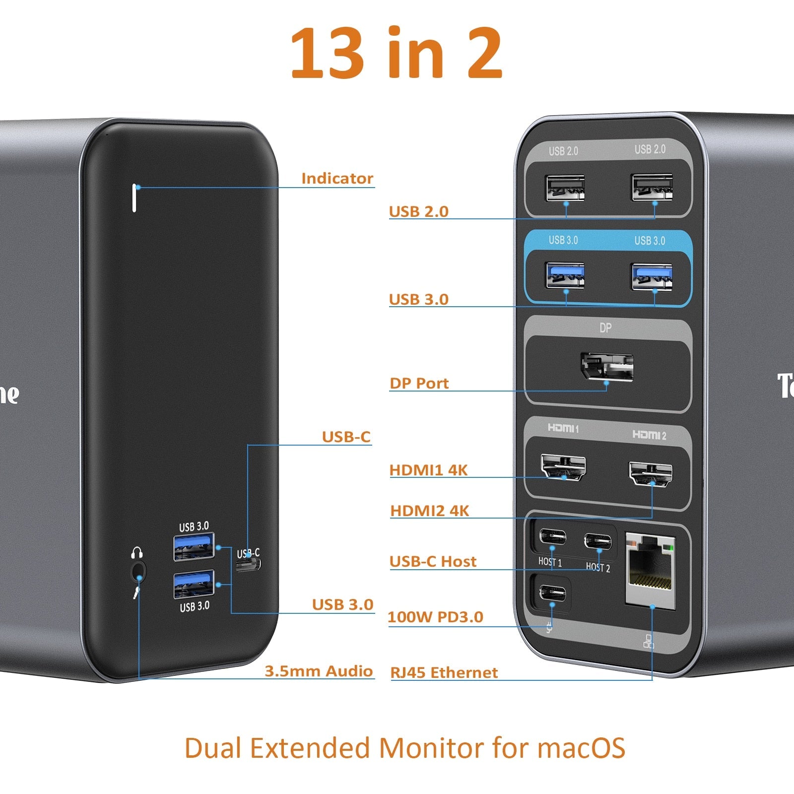 Tobenone 4K60 Hub - USB-C Type C Docking Station & Thunderbolt 3 Compatible Display Port