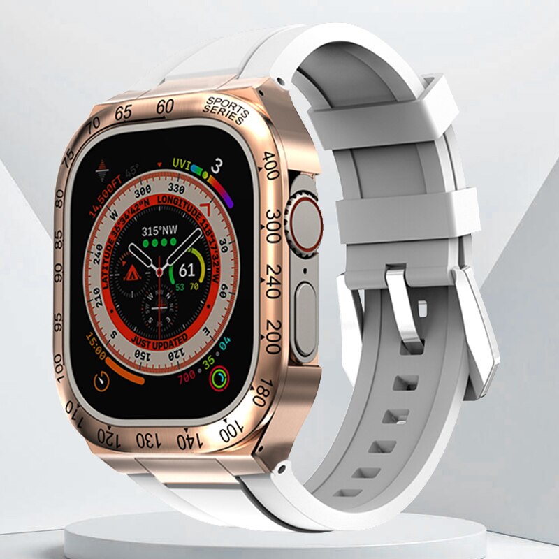 Luxury Geekthink Ultra 49MM Modification Kit for iWatch Series with Stainless Steel Case, Metal Bezel, Rubber Strap Band