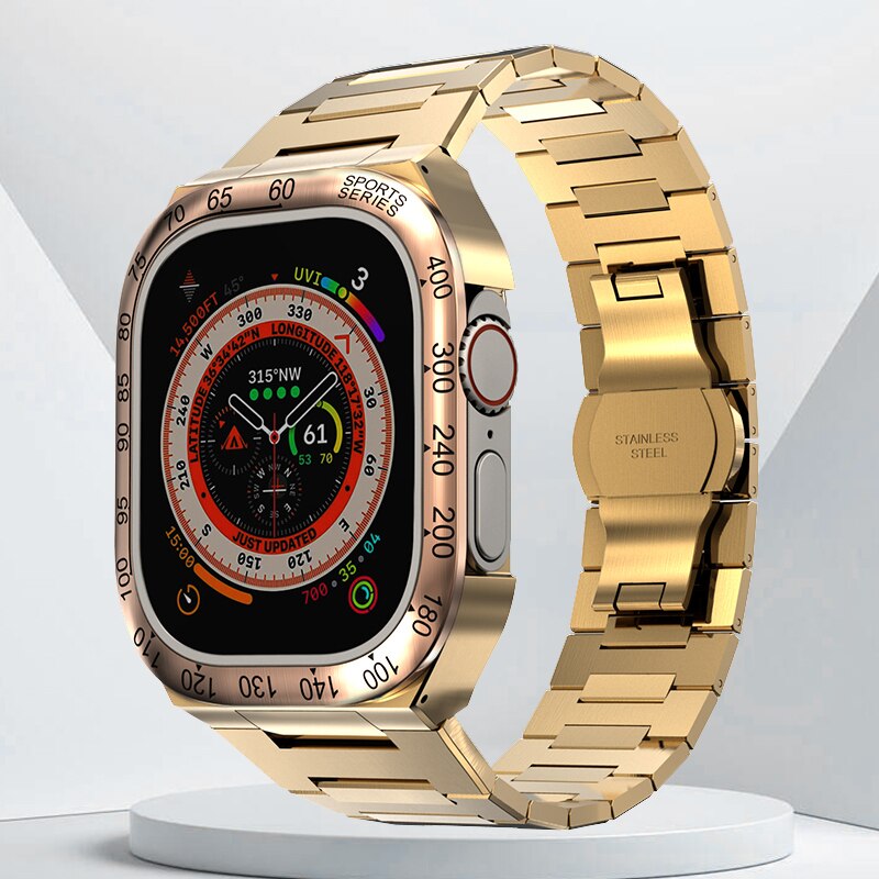 Luxury Geekthink Ultra 49MM Modification Kit for iWatch Series with Stainless Steel Case, Metal Bezel, Rubber Strap Band