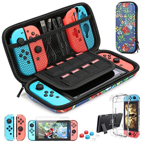 Nintendo Switch Case Carrying Bag  with  9 in 1 Nintendo Switch Accessories Kit and 6 Pcs Thumb Grip