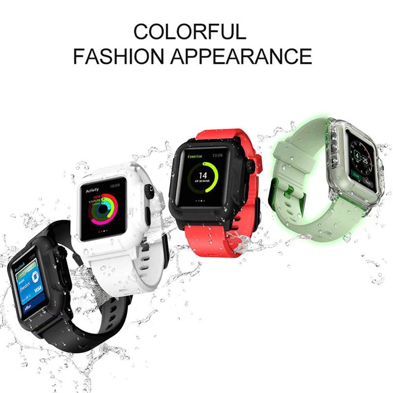 Silicone Band Case For Apple Watch Case Series Waterproof Sports Strap Shockproof Frame  transparent