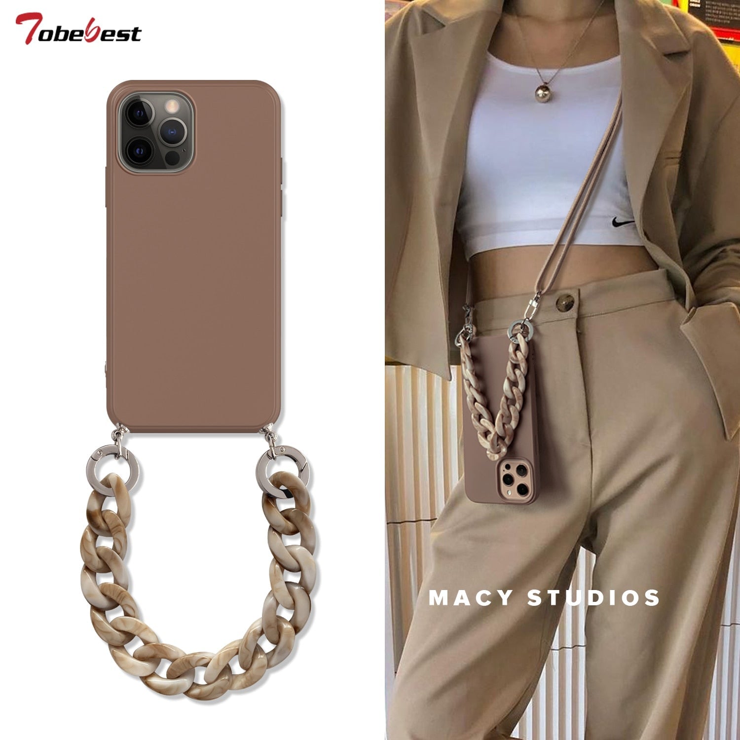 Tobebest iPhone Crossbody Chain Lanyard Necklace Marble Case