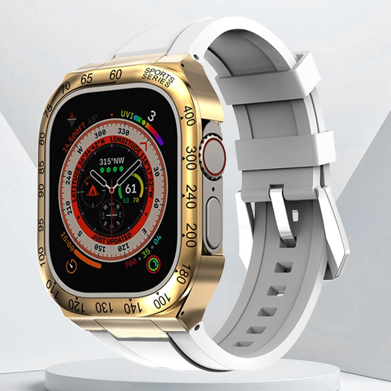 Luxury Geekthink Ultra 49MM Modification Kit for iWatch Series with Stainless Steel Case, Metal Bezel, Rubber Strap Band