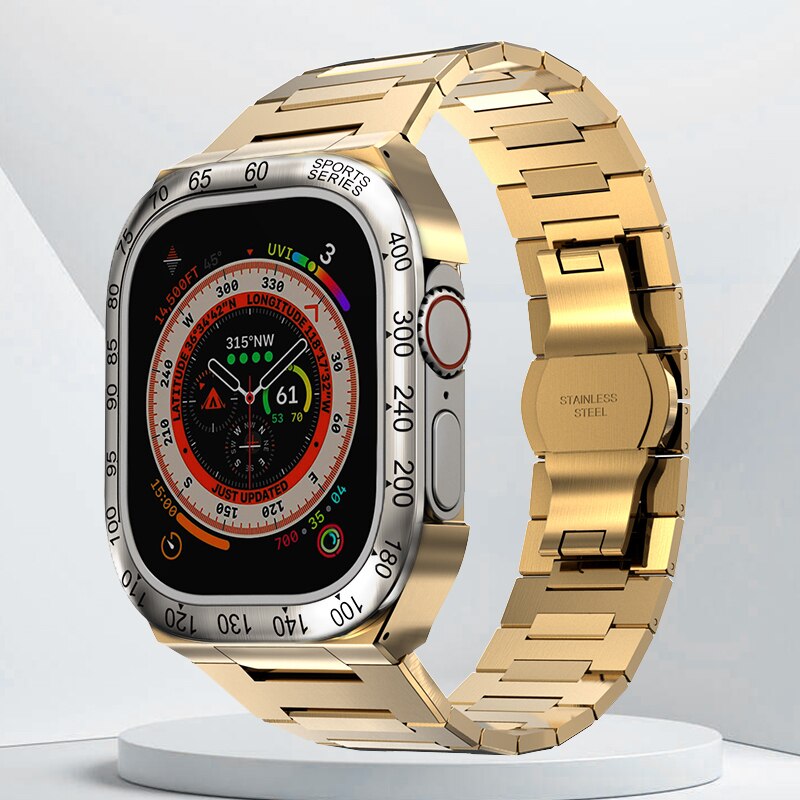 Luxury Geekthink Ultra 49MM Modification Kit for iWatch Series with Stainless Steel Case, Metal Bezel, Rubber Strap Band