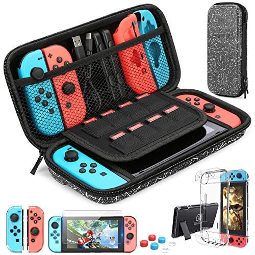 Nintendo Switch Case Carrying Bag  with  9 in 1 Nintendo Switch Accessories Kit and 6 Pcs Thumb Grip