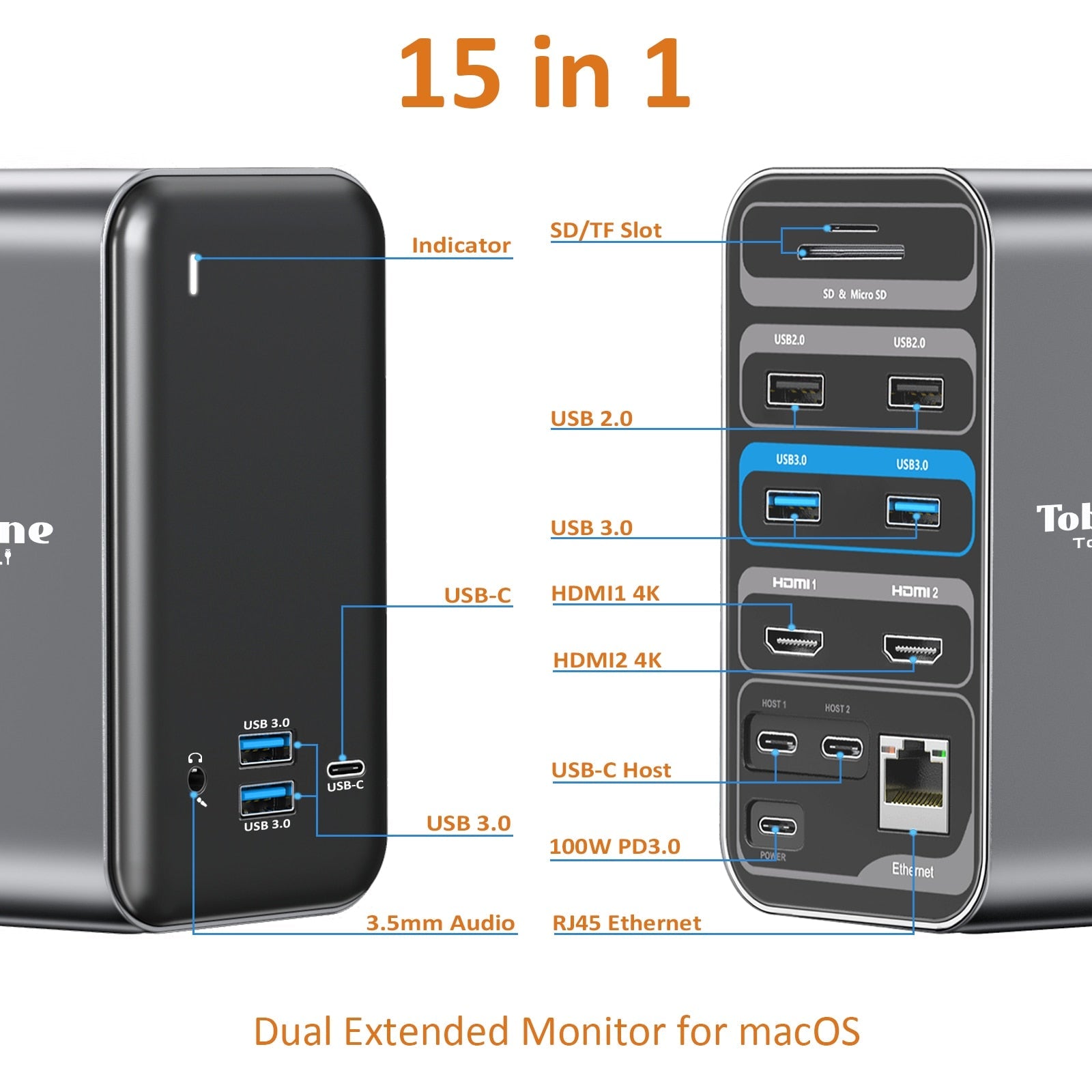 Tobenone 4K60 Hub - USB-C Type C Docking Station & Thunderbolt 3 Compatible Display Port
