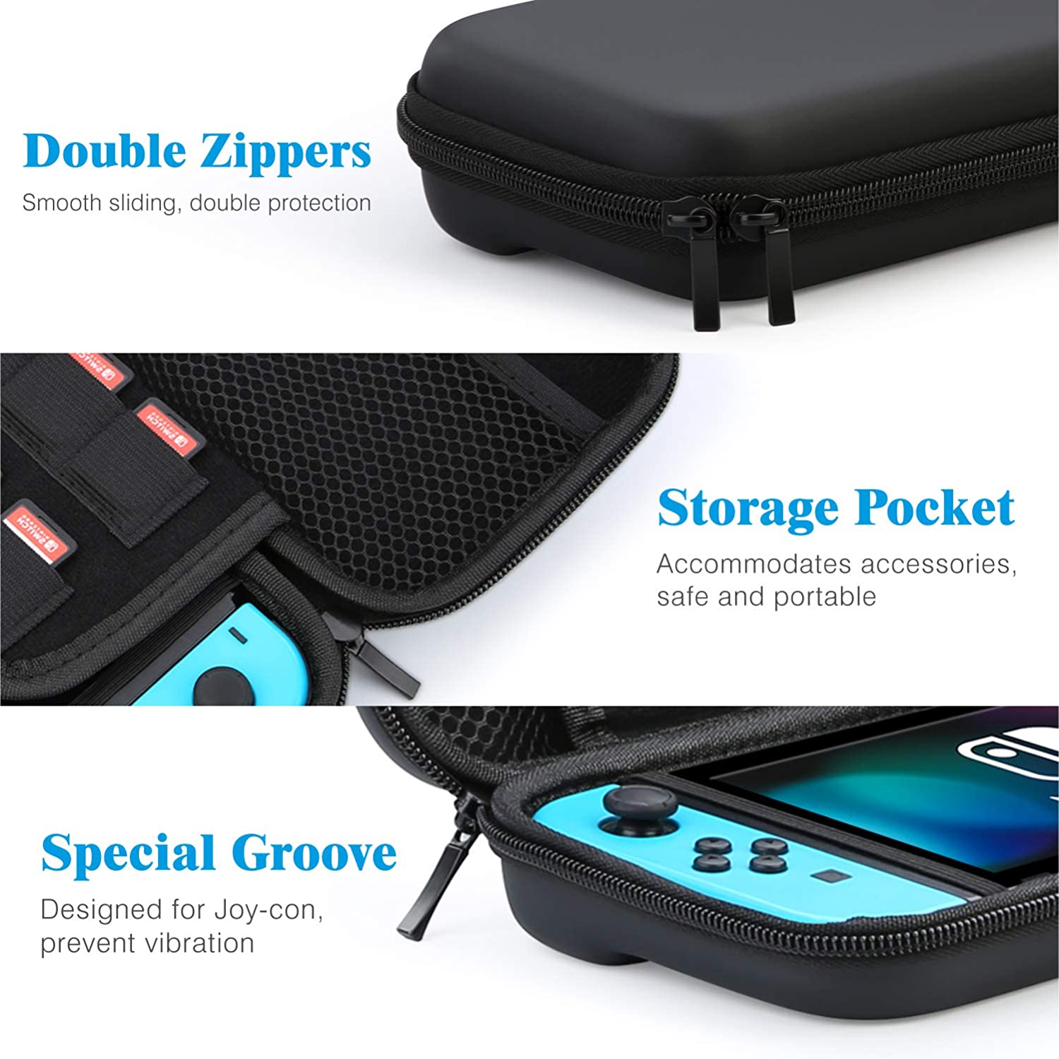 Nintendo Switch Case Carrying Bag  with  9 in 1 Nintendo Switch Accessories Kit and 6 Pcs Thumb Grip