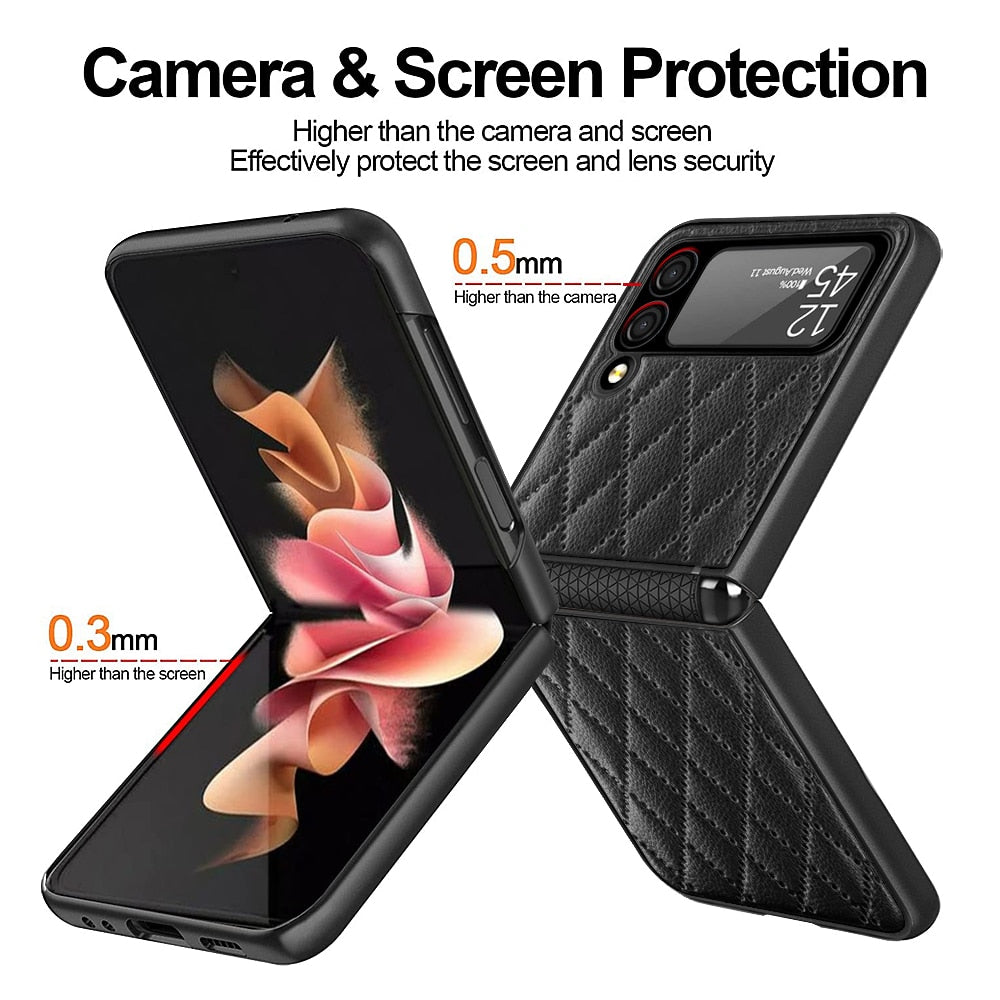 Magnetic Leather Hinge Full Protection Cover Cameraglass Shockproof Back Case for Samsung Galaxy Z Flip 3 5G