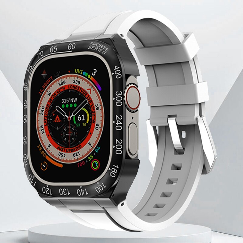 Luxury Geekthink Ultra 49MM Modification Kit for iWatch Series with Stainless Steel Case, Metal Bezel, Rubber Strap Band