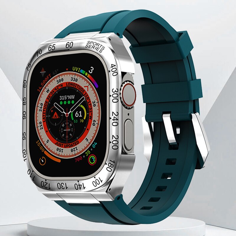 Luxury Geekthink Ultra 49MM Modification Kit for iWatch Series with Stainless Steel Case, Metal Bezel, Rubber Strap Band