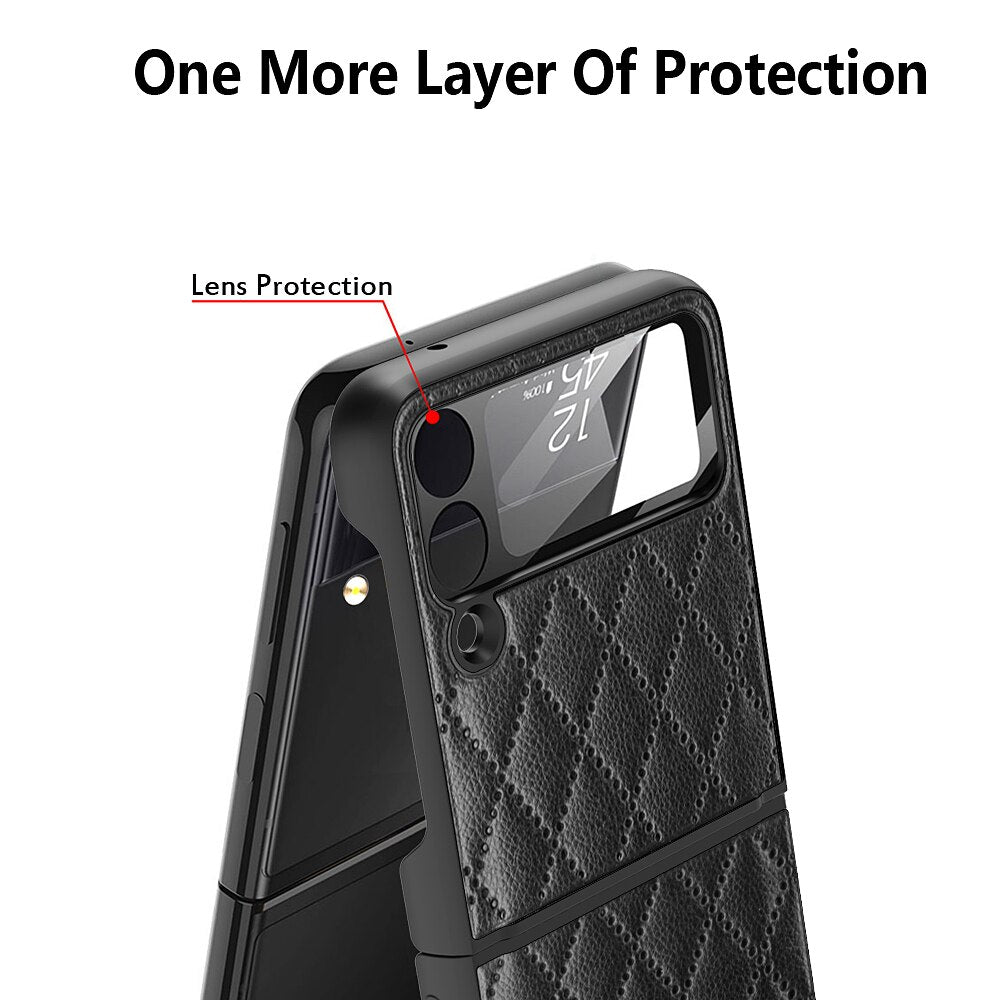 Magnetic Leather Hinge Full Protection Cover Cameraglass Shockproof Back Case for Samsung Galaxy Z Flip 3 5G