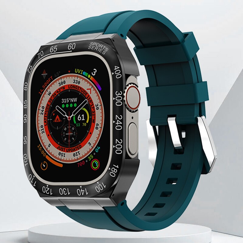 Luxury Geekthink Ultra 49MM Modification Kit for iWatch Series with Stainless Steel Case, Metal Bezel, Rubber Strap Band