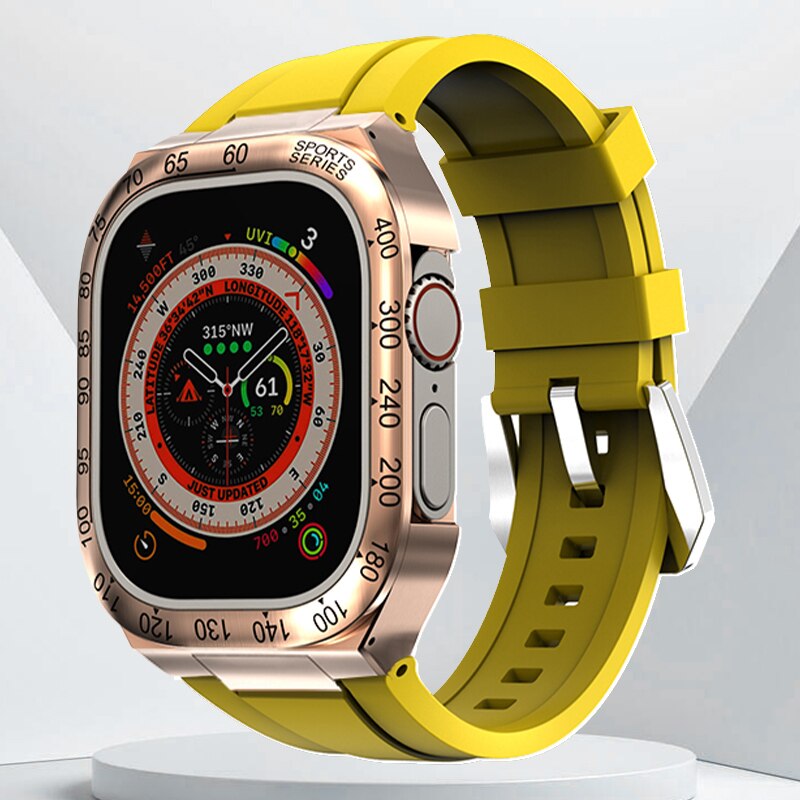 Luxury Geekthink Ultra 49MM Modification Kit for iWatch Series with Stainless Steel Case, Metal Bezel, Rubber Strap Band