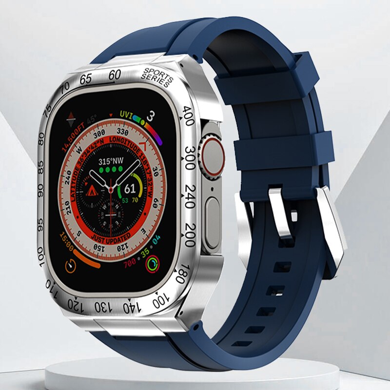 Luxury Geekthink Ultra 49MM Modification Kit for iWatch Series with Stainless Steel Case, Metal Bezel, Rubber Strap Band