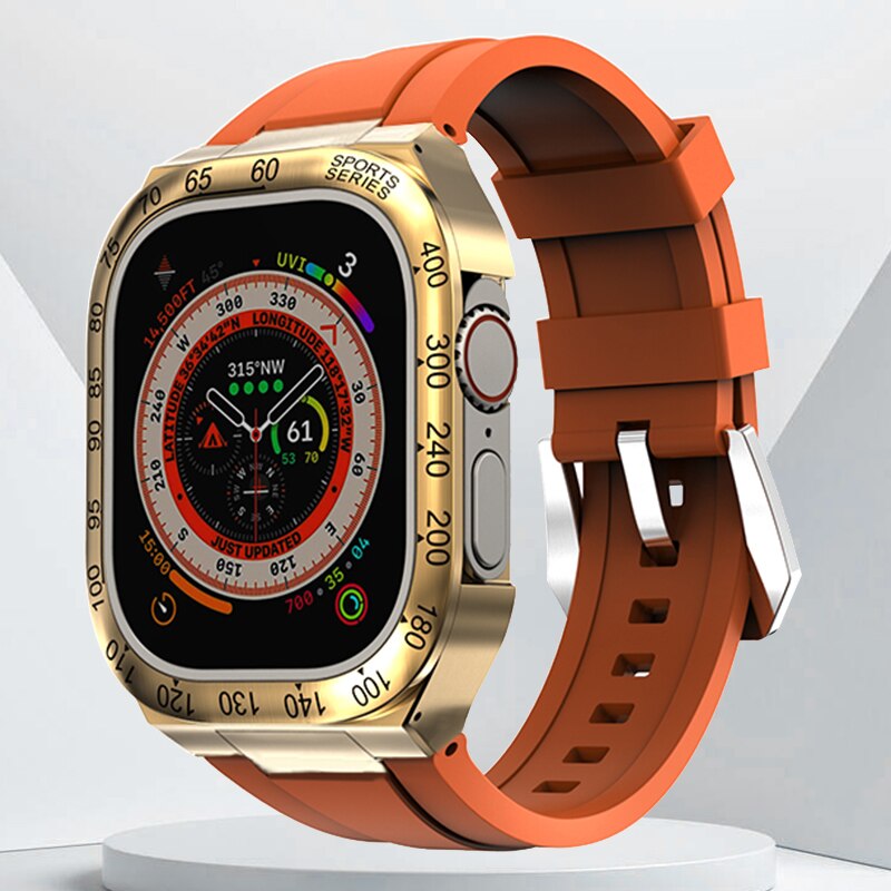 Luxury Geekthink Ultra 49MM Modification Kit for iWatch Series with Stainless Steel Case, Metal Bezel, Rubber Strap Band