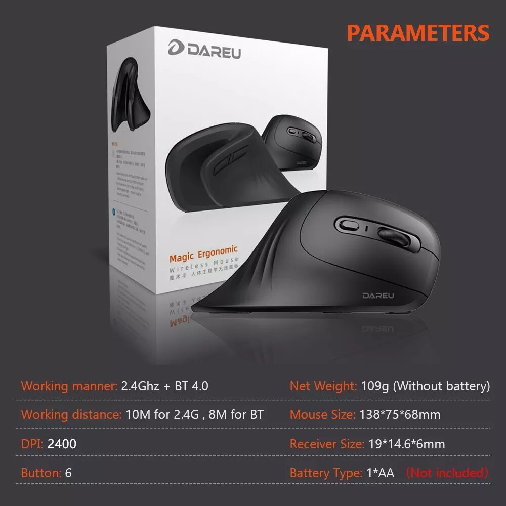 DAREU Silent Anchor 2.4G Wireless Ergonomic Mute Gaming Mouse Dual Mode Bluetooth Mice for PC Macbook Laptop