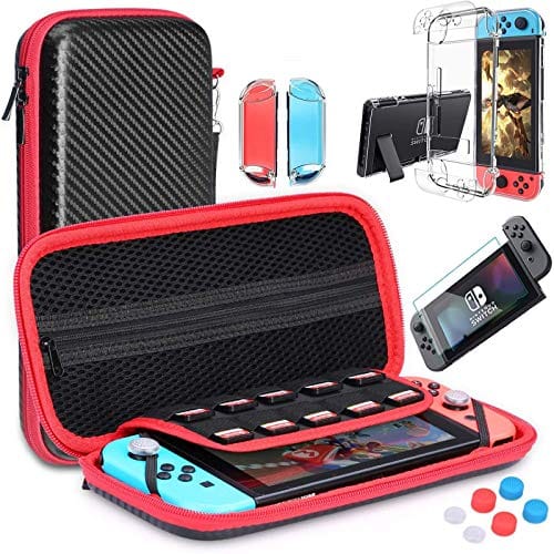 Nintendo Switch Case Carrying Bag  with  9 in 1 Nintendo Switch Accessories Kit and 6 Pcs Thumb Grip