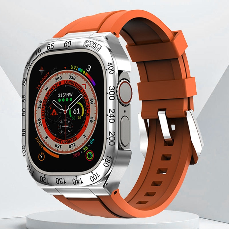 Luxury Geekthink Ultra 49MM Modification Kit for iWatch Series with Stainless Steel Case, Metal Bezel, Rubber Strap Band