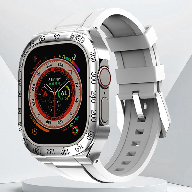 Luxury Geekthink Ultra 49MM Modification Kit for iWatch Series with Stainless Steel Case, Metal Bezel, Rubber Strap Band