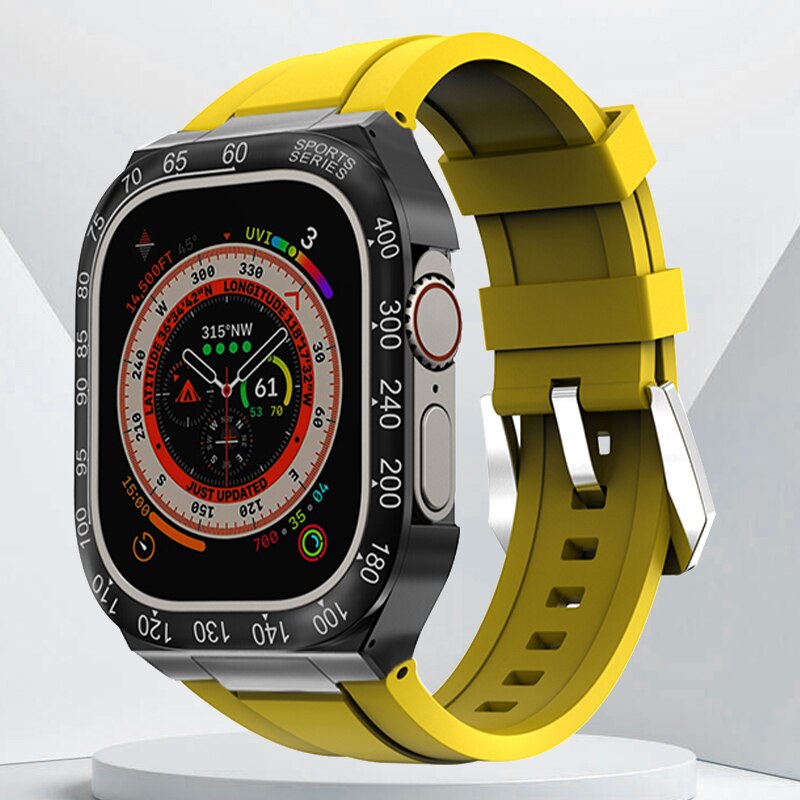 Luxury Geekthink Ultra 49MM Modification Kit for iWatch Series with Stainless Steel Case, Metal Bezel, Rubber Strap Band